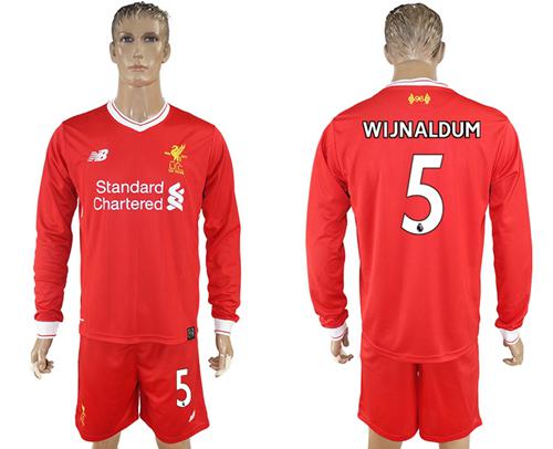 Liverpool #5 Wijnaldum Home Long Sleeves Soccer Club Jersey - Click Image to Close